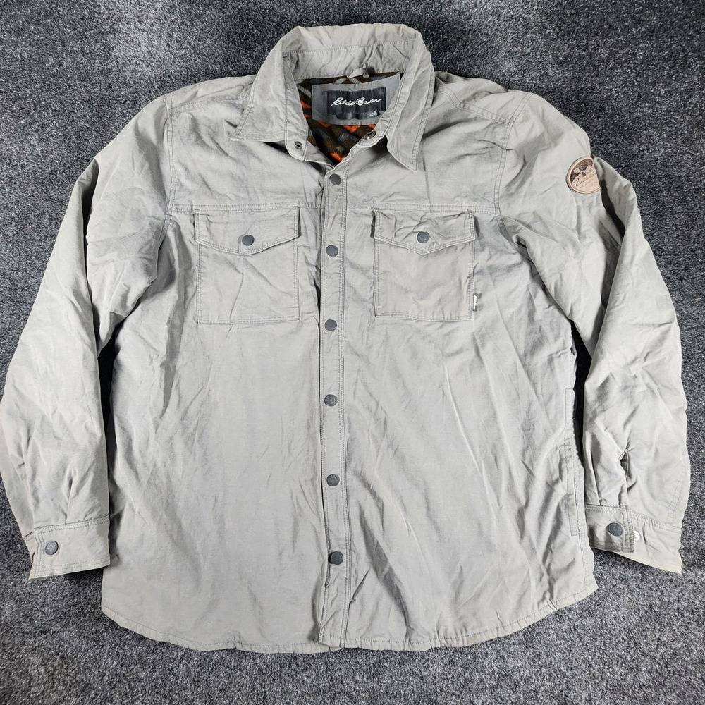 Eddie Bauer Voyager Shirt Jacket Shacket Mens XL Gray Aztec Fleece Lined